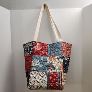 Handmade Patchwork Tote Bag Quilted Reversible Boho Cottagecore Indie Granny